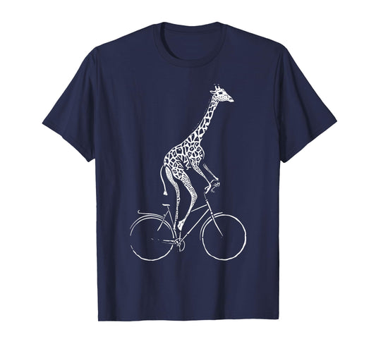 Vintage Giraffe Riding Bicycle Cycling Biking Animal Biker T-Shirt