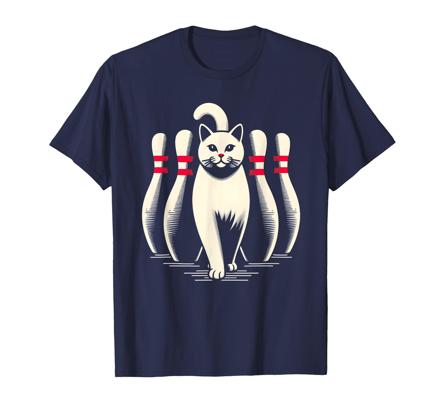 Funny Cat White Playing Bowling Retro Vintage Striking T-Shirt