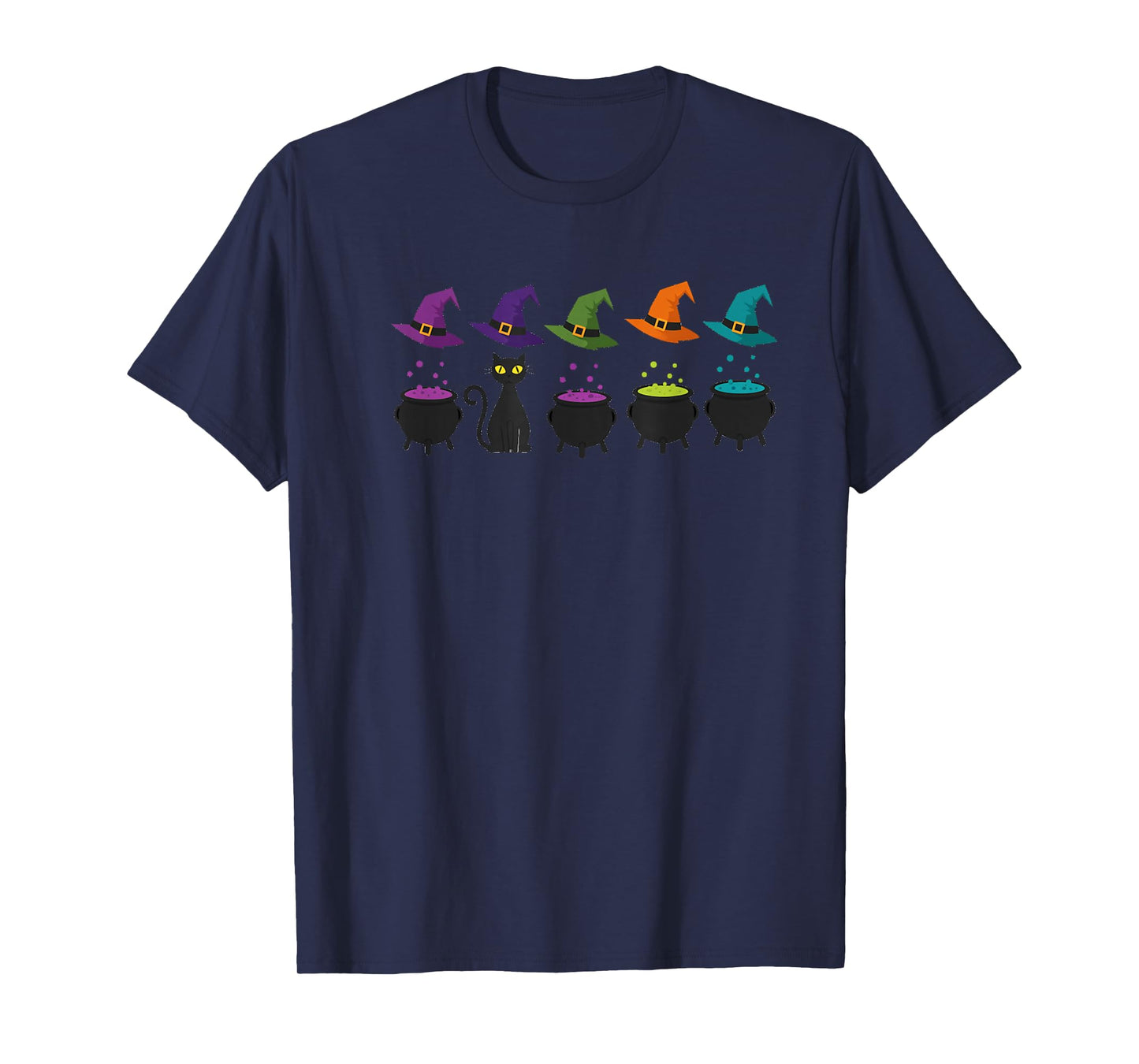 Halloween Cat Witches Hat and Cauldron Spooky Magic Design T-Shirt