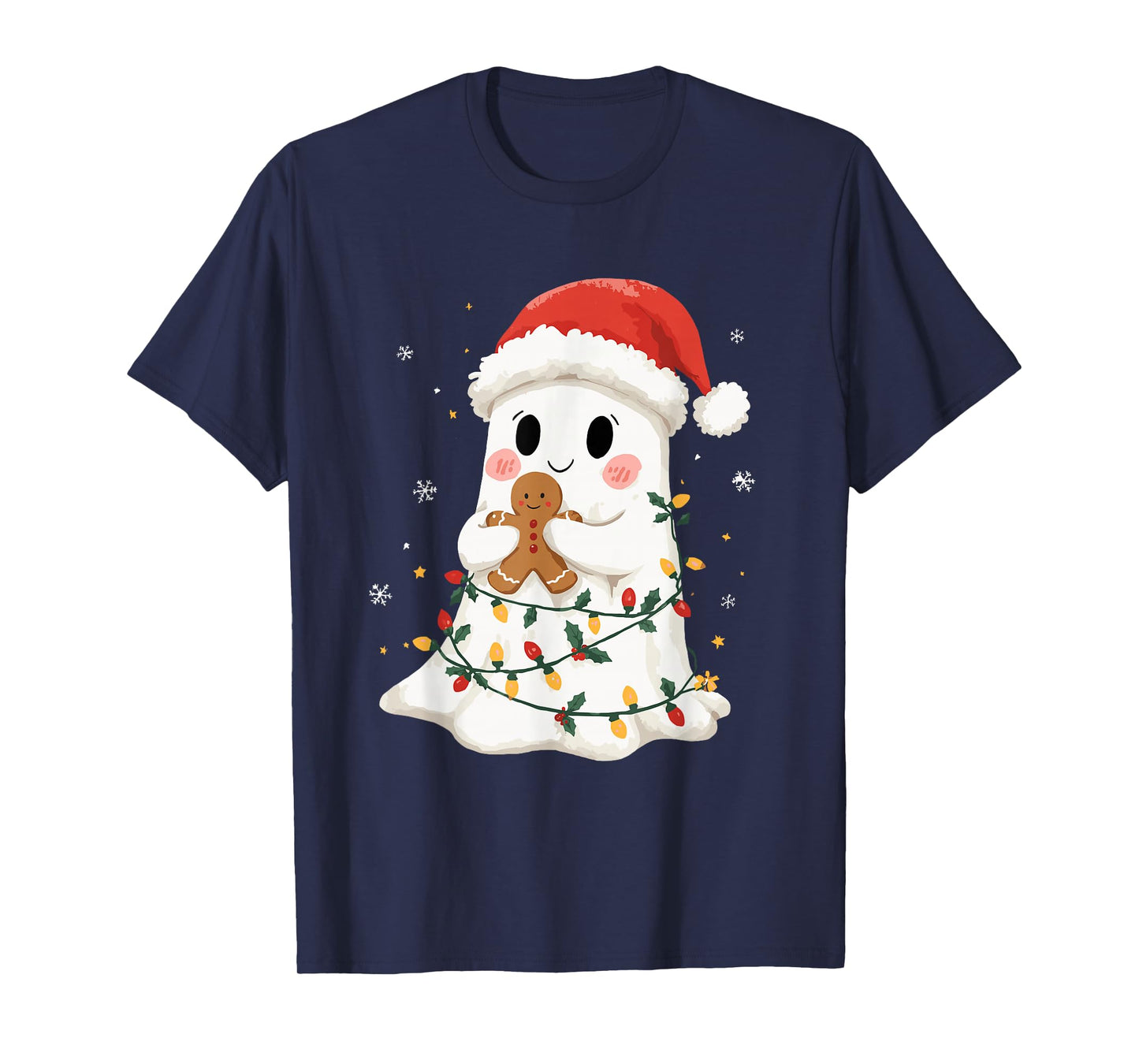 Cute Ghost Santa Hat Spooky Christmas Funny Holiday T-Shirt