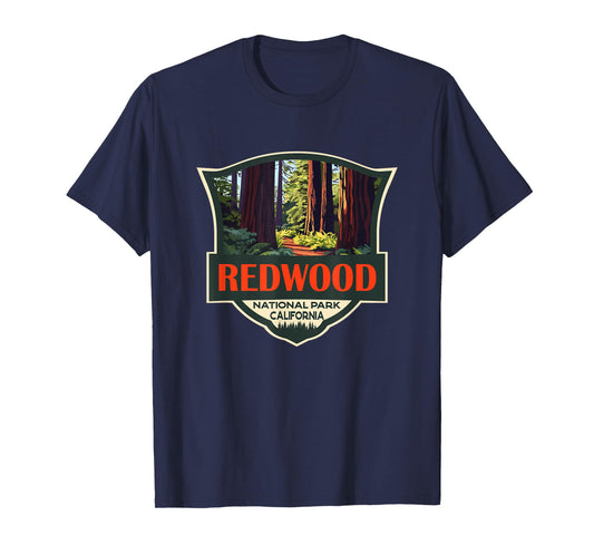 Redwood National Park Illustration Retro Badge T-Shirt