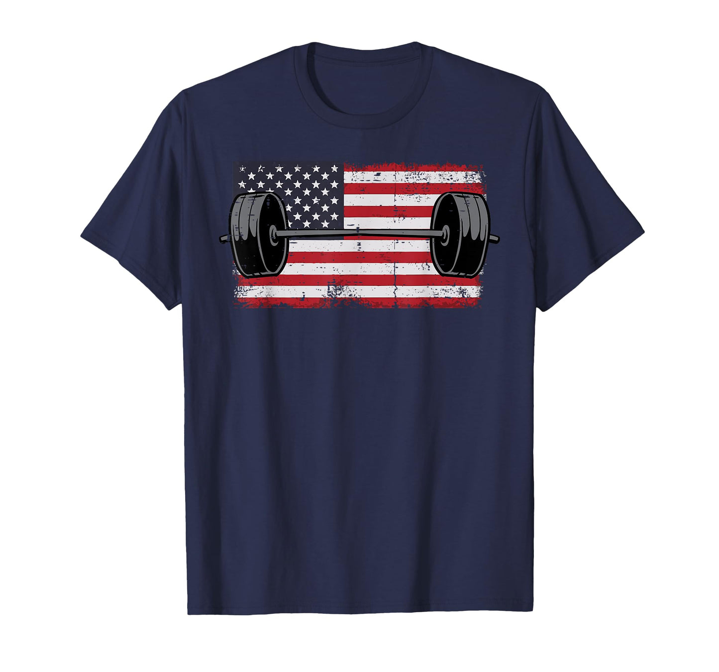 Gym Barbell US Flag Workout Deadlift Weightlift Men Women T-Shirt