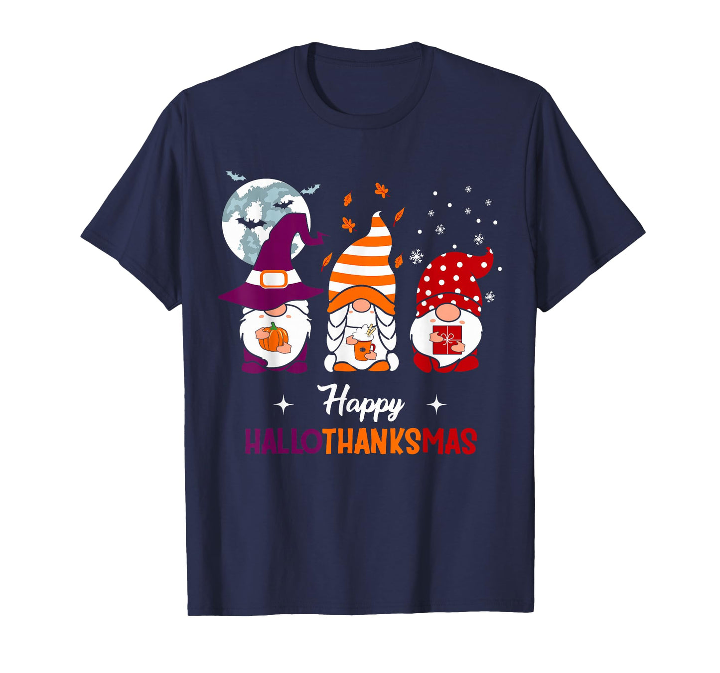 Happy Hallothanksmas Gnomes Lover Halloween Merry Christmas T-Shirt