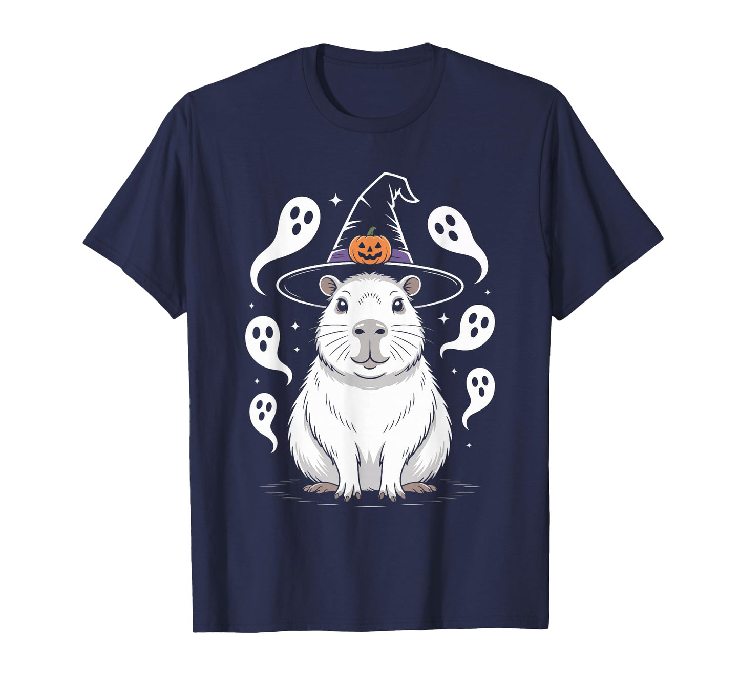 Capybara with Pumpkin and Ghosts Halloween Fun T-Shirt