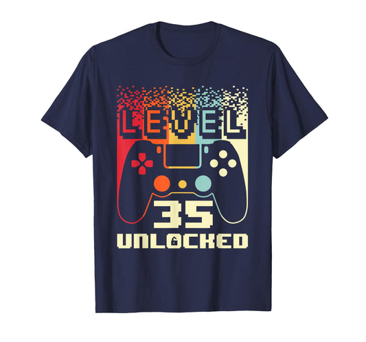 35th Birthday For Men Level 35 Unlocked Gamer 35 Year Old T-Shirt