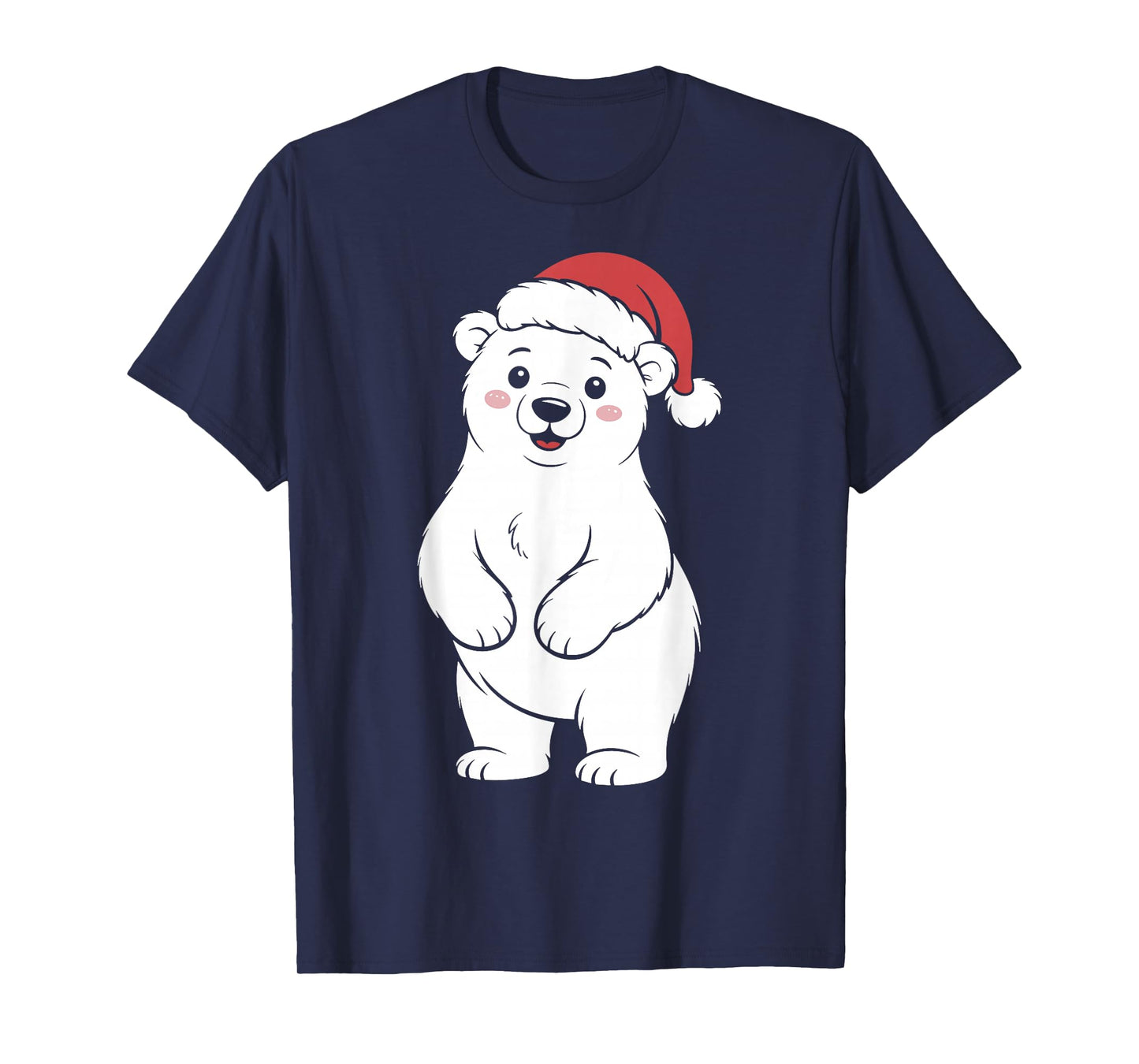 Cute Christmas White Bear Wearing Santa hat T-Shirt