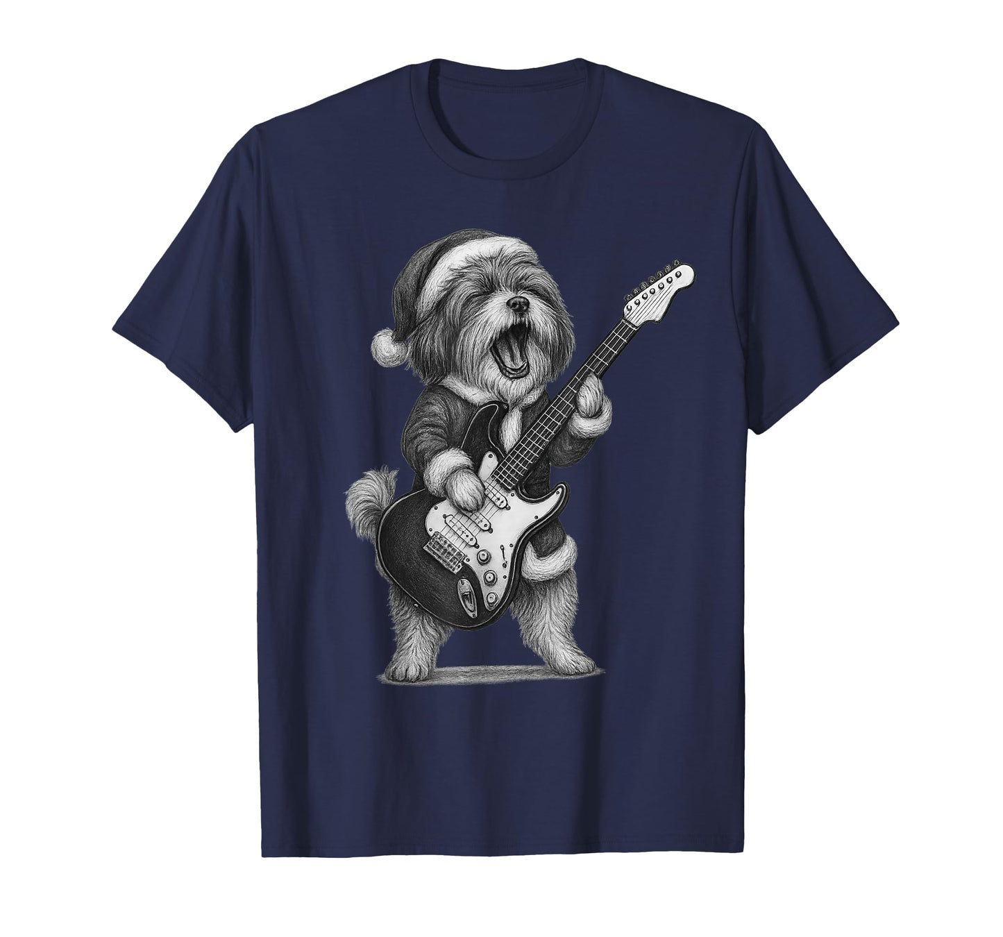 Havanese Dog Playing Guitar Christmas Dog Lover T-Shirt