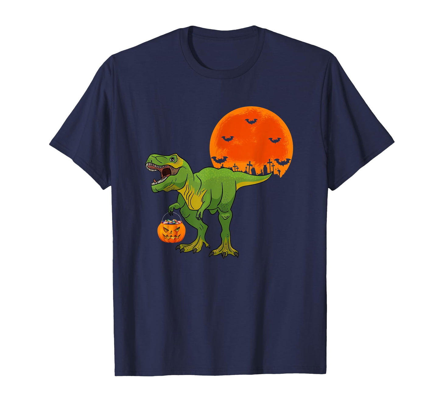 Halloween Dinosaur Shirt Boys T rex Pumpkin T-rex Candy Moon T-Shirt