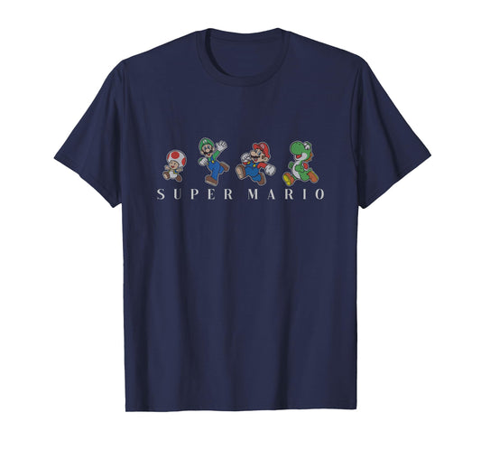 Super Mario Classic Character Line Up Simple Text T-Shirt