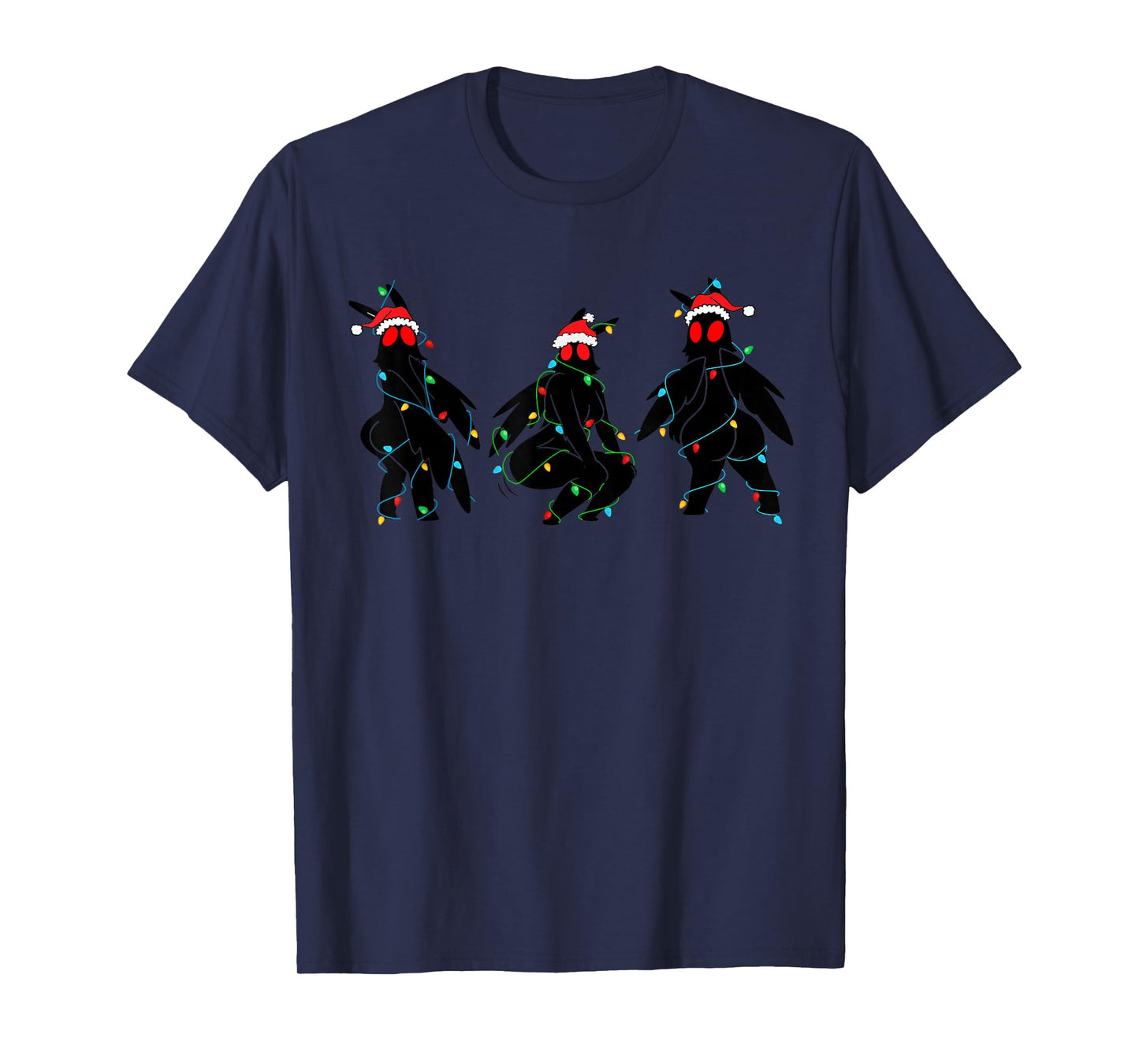 Funny Thicc Mothman Twerking Dance Christmas Lights Cryptid T-Shirt
