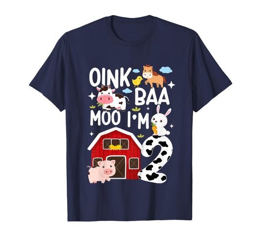 Oink Baa Moo I'm 2 Farm Animals 2nd Birthday For Kids T-Shirt