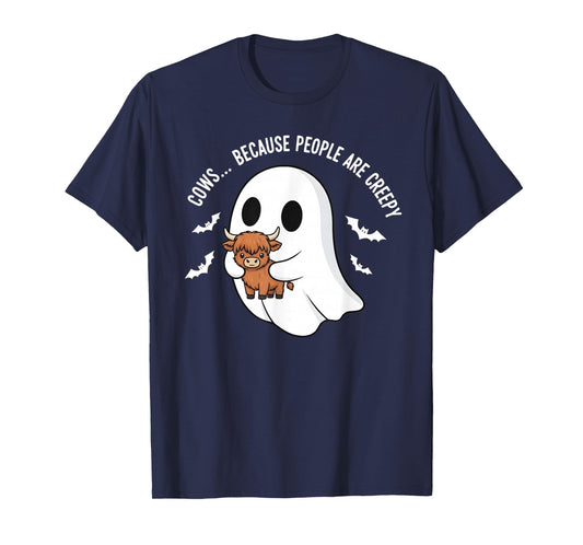 Cute Cow Ghost Pumpkin Retro Happy Halloween T-Shirt