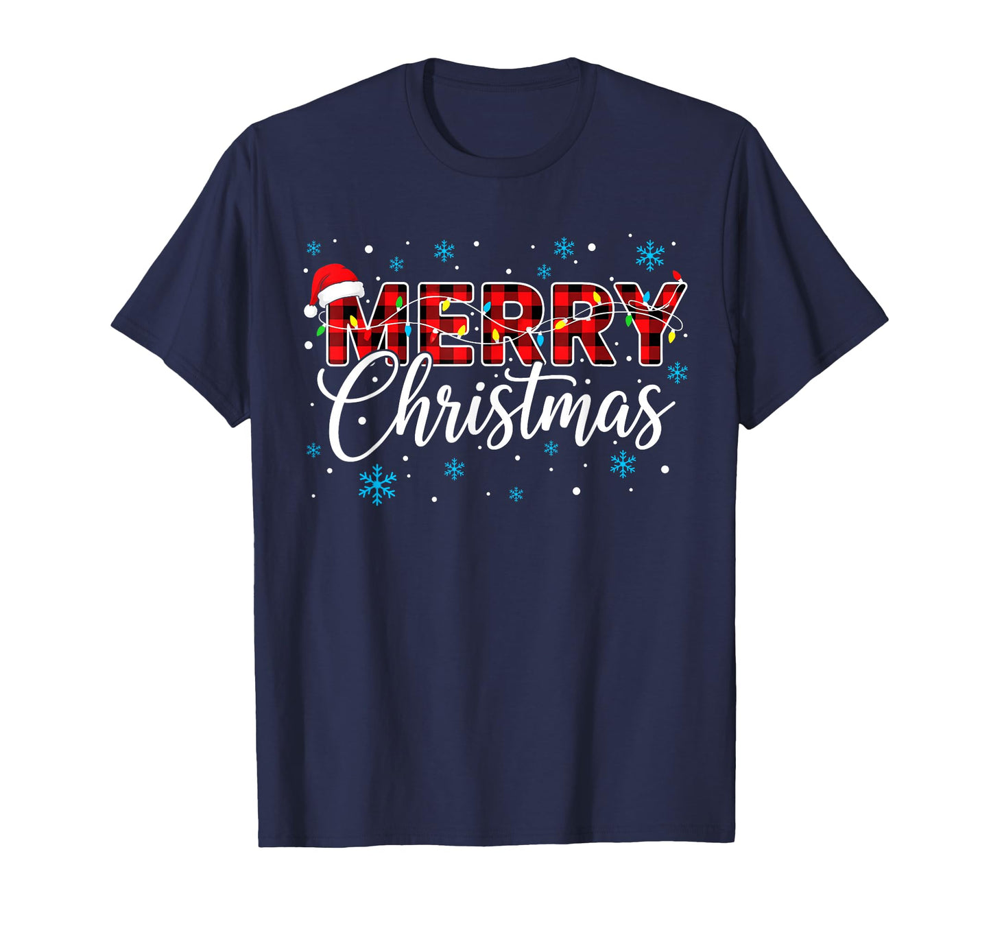 Funny Merry Christmas Buffalo Plaid Santa Hat Men Women Kids T-Shirt