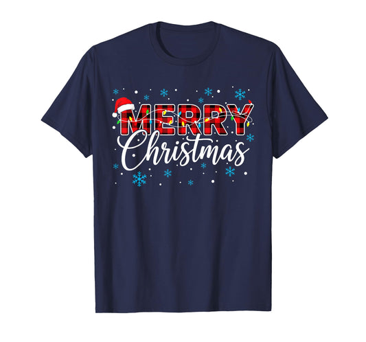 Funny Merry Christmas Buffalo Plaid Santa Hat Men Women Kids T-Shirt