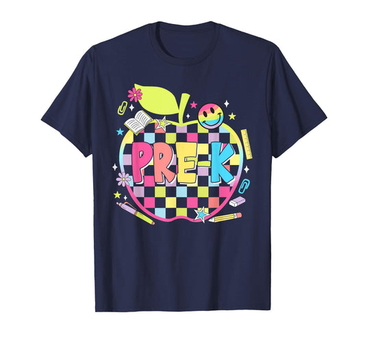 Pre-K Teachers Apples Retro Smile Face Back To School T-Shirt