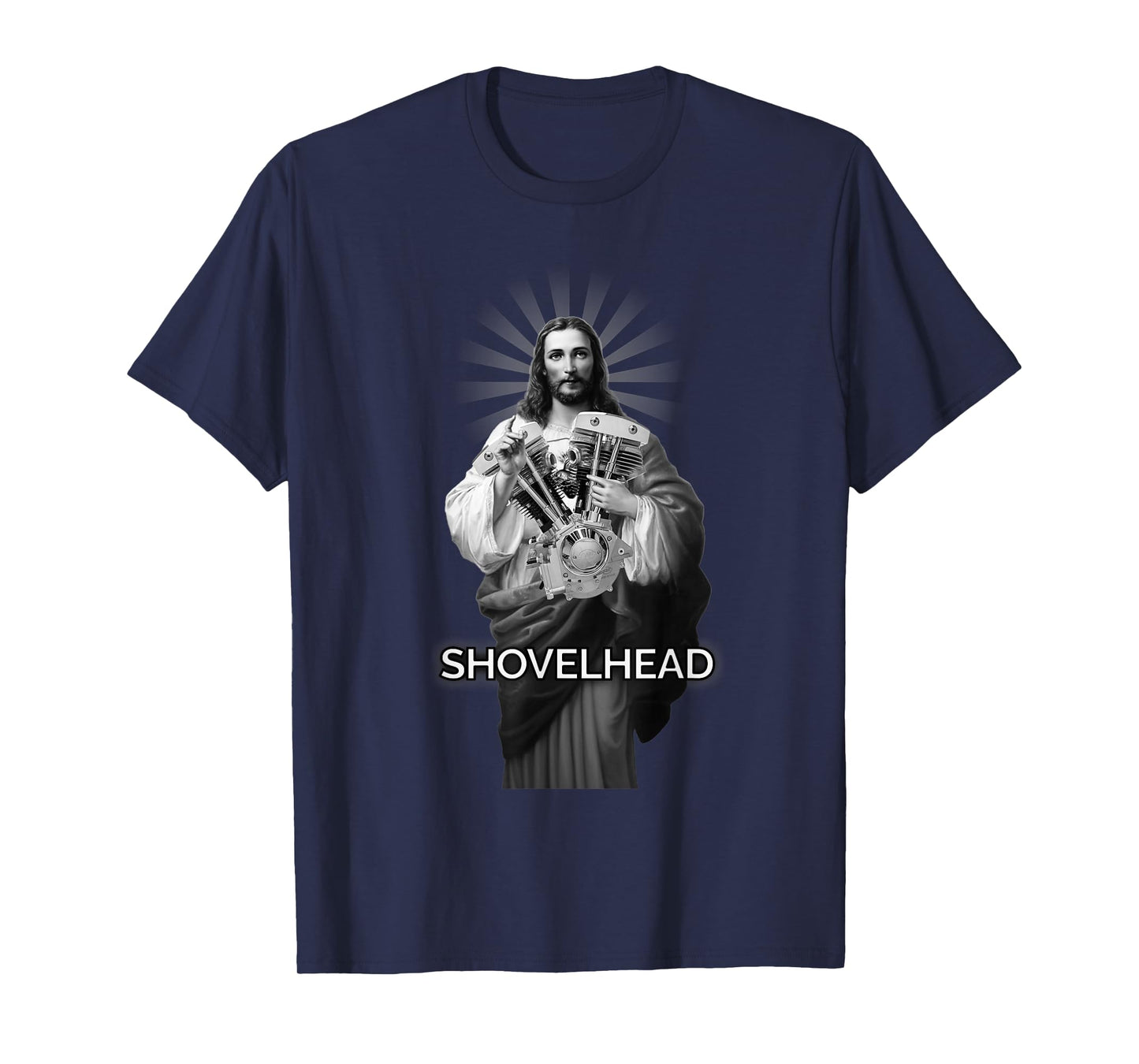 Cone Shovelhead BW HD Jesus Christ Retro Motorcycle Engine T-Shirt