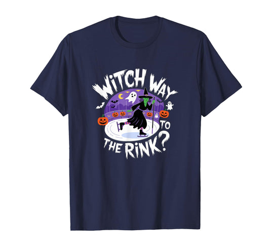 Witch Way to The Rink Funny Spooky Halloween Ice skating T-Shirt