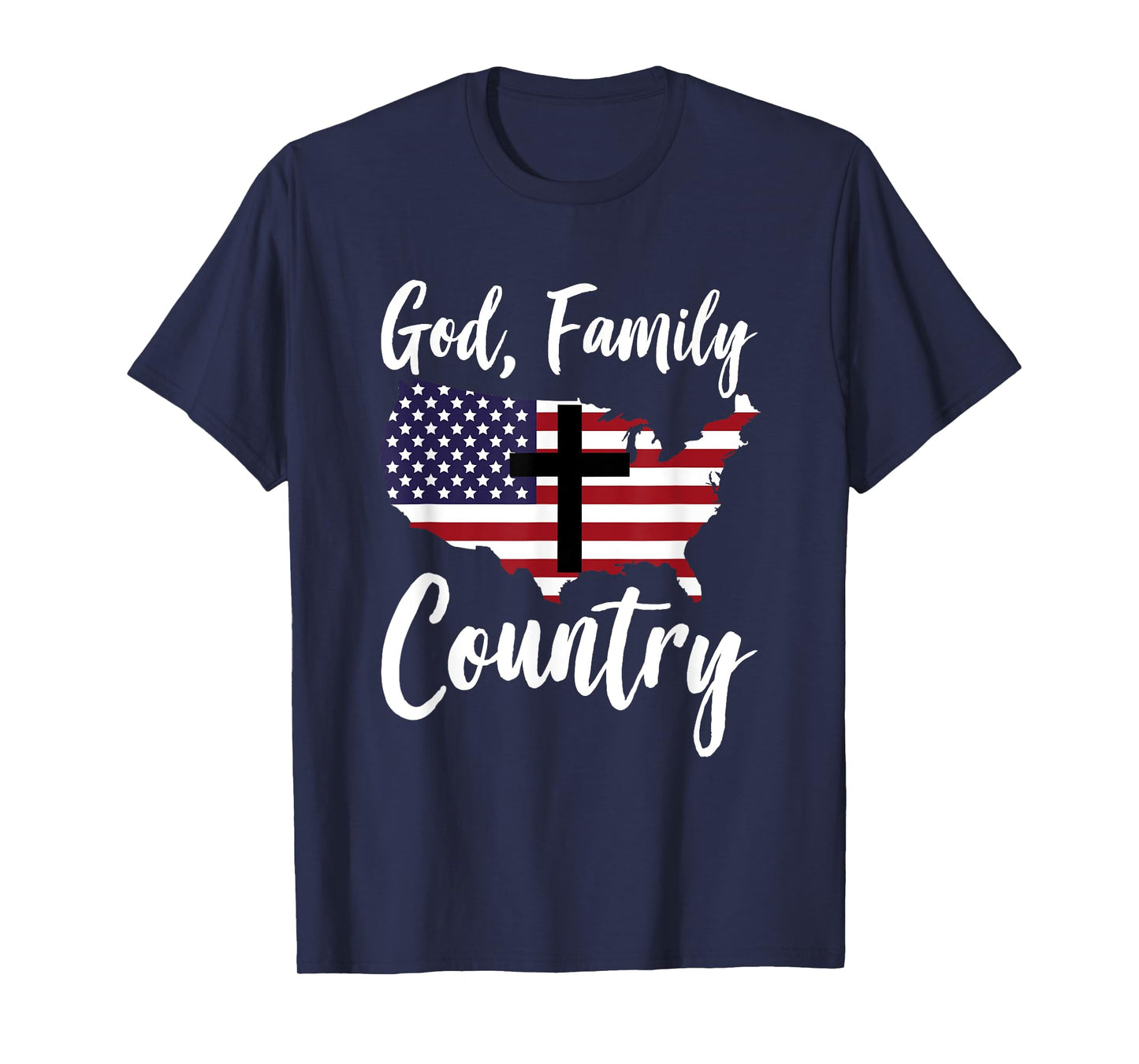 God Family Country Christian American Flag USA Map T-Shirt