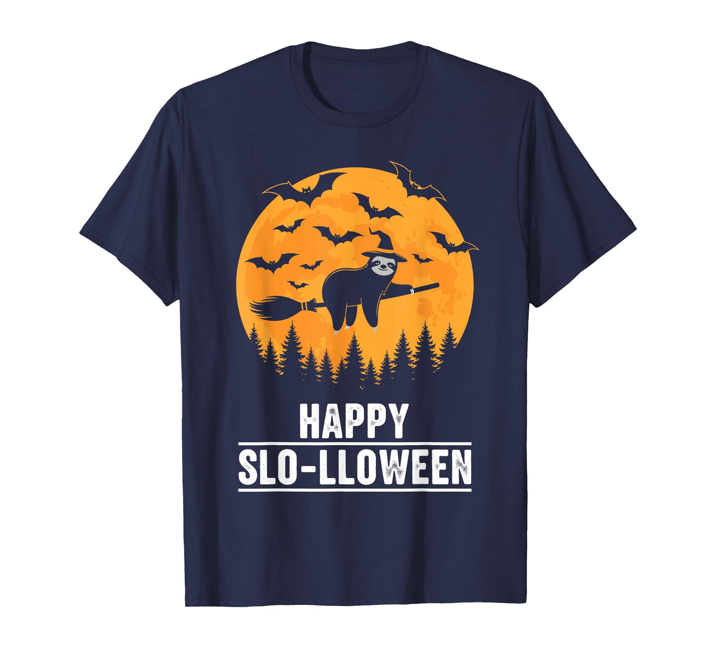 Happy Slo-lloween Funny Halloween Sloth Flying Witch T-Shirt