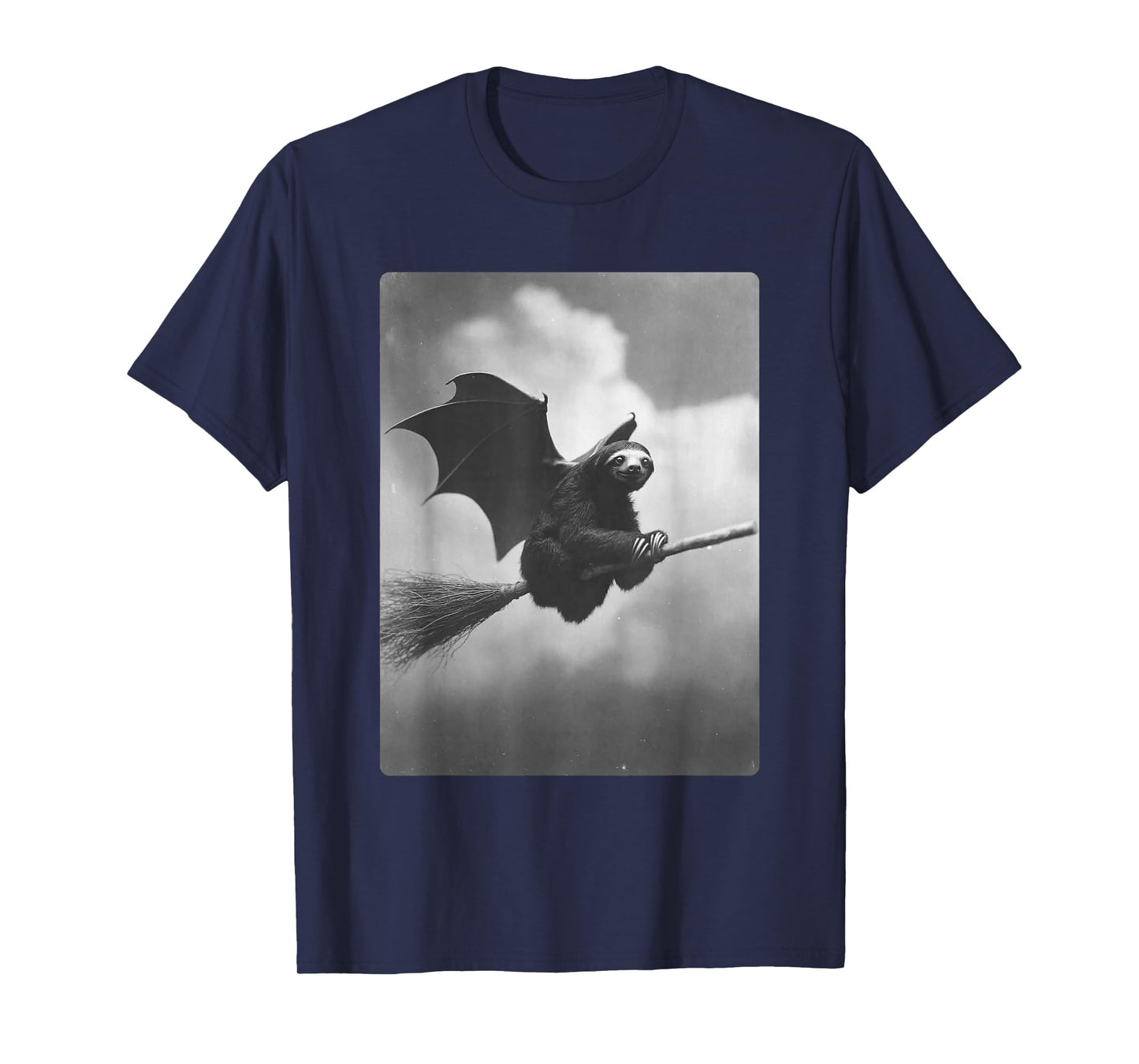 Gothic Sloth Witch Broom Bat Wings Spooky Halloween Animal T-Shirt