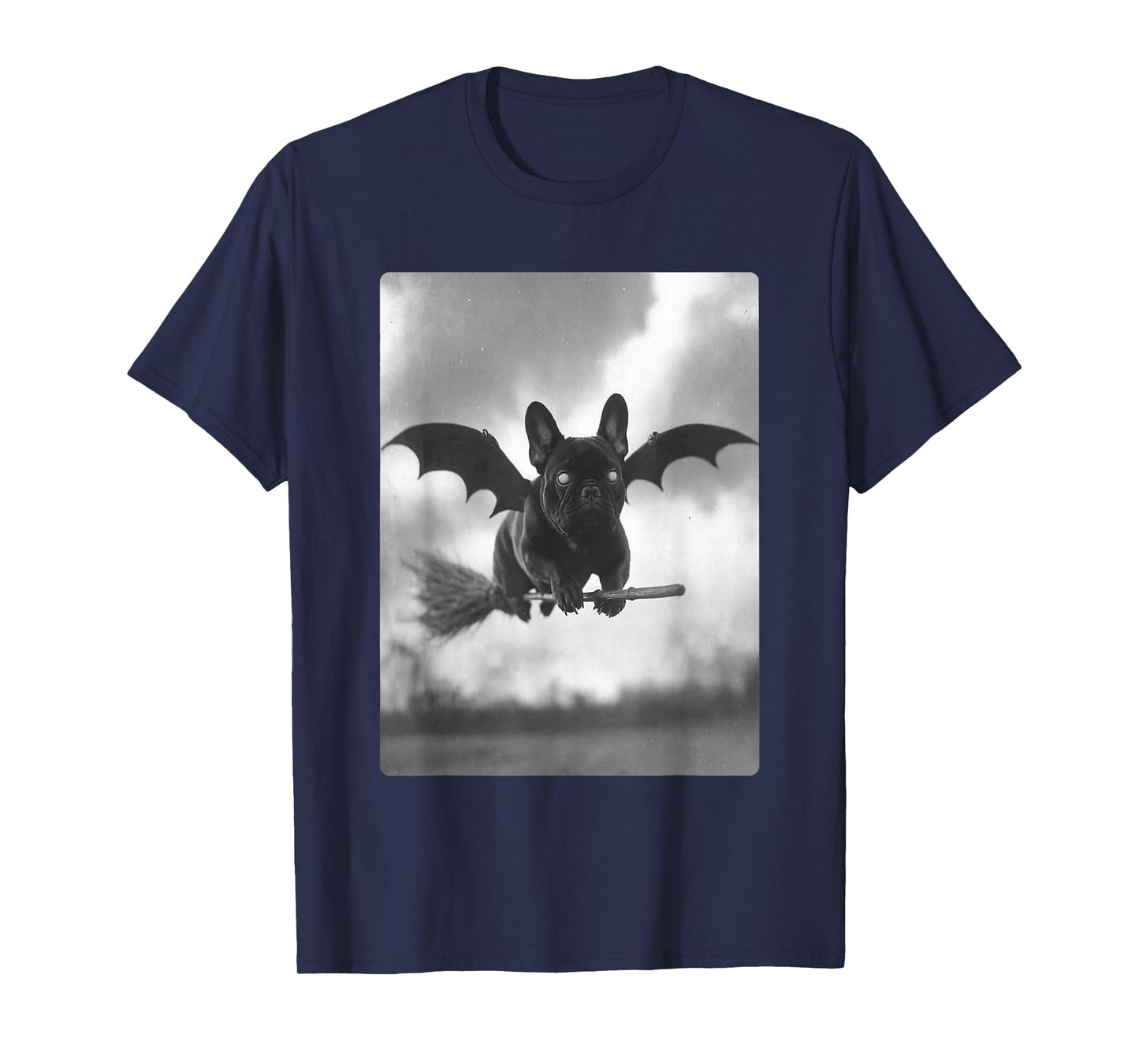 French Bulldog Witch Broom Bat Wings Spooky Halloween Dog T-Shirt
