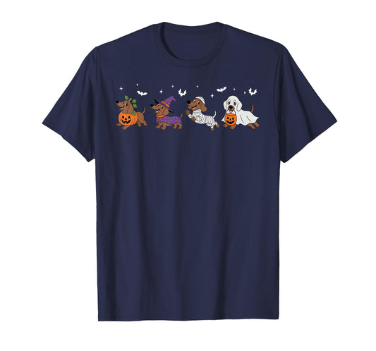 Dachshund Dog Witch Happy Halloweenie Spooky Season T-Shirt