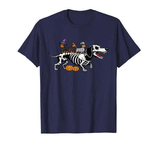 Dachshund Skeleton Mummy Witch Halloween Kids Mens Womens T-Shirt