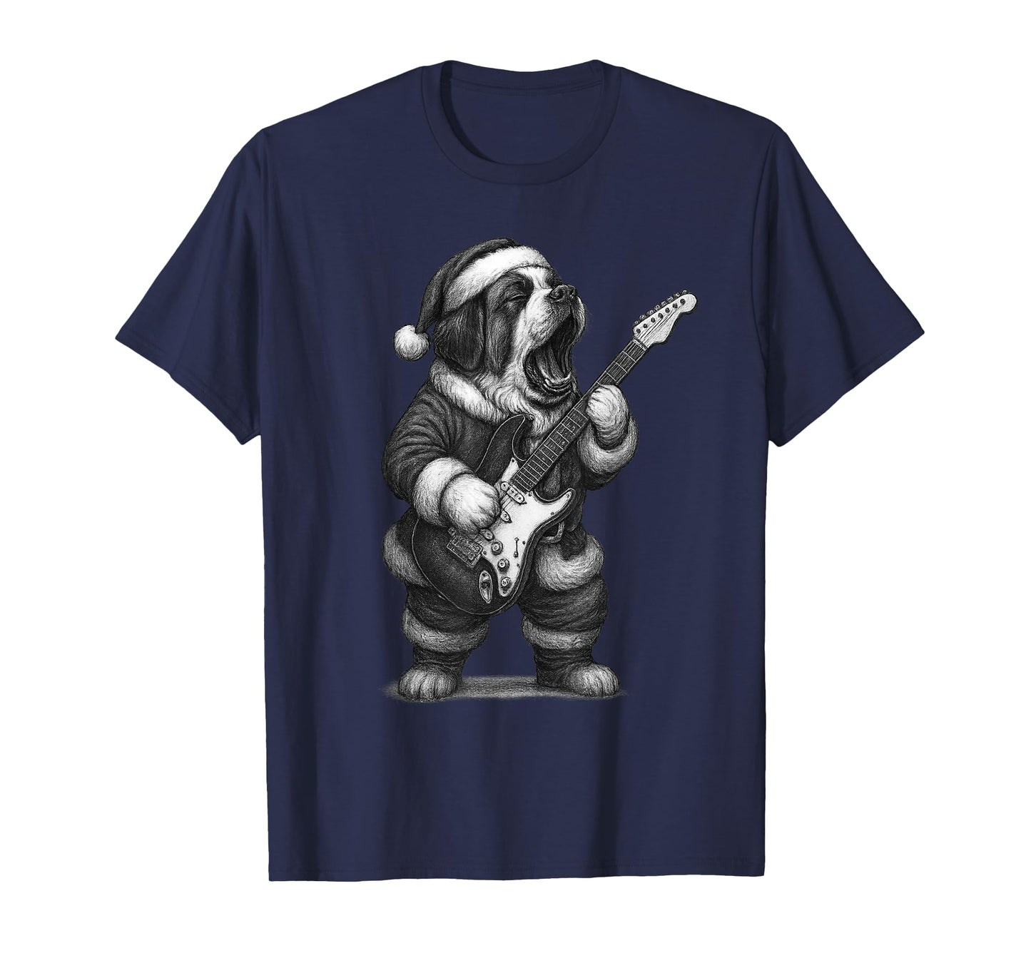 Saint Bernard Playing Guitar Christmas Dog Lover T-Shirt