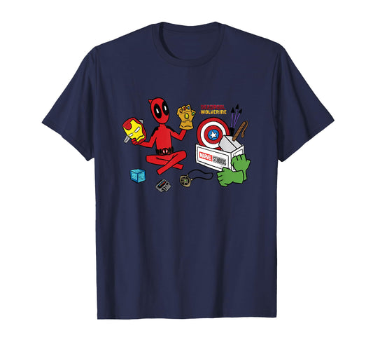 Marvel Deadpool & Wolverine Avengers Tool Box Sketch Icons T-Shirt
