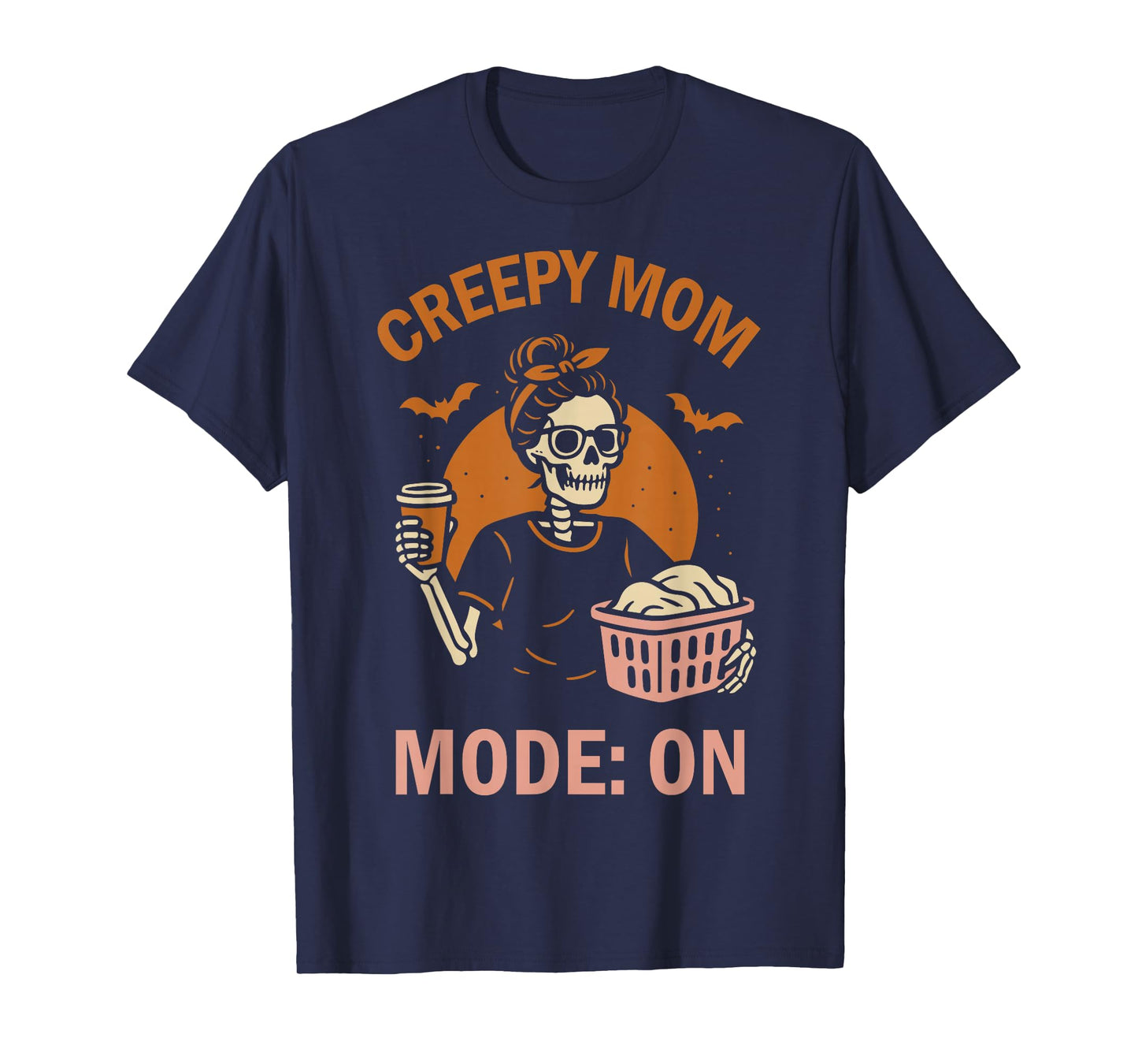 Creepy Mom Funny Halloween Skeleton with Messy Bun Coffee T-Shirt