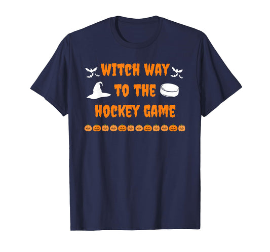 Witch Way to The Hockey Game Spooky Halloween Sports Funny T-Shirt