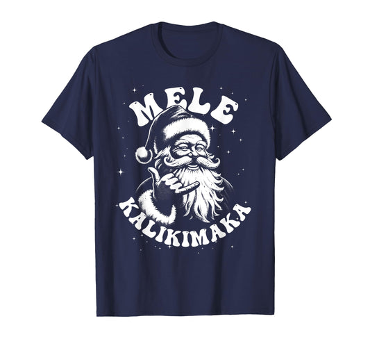 Retro Christmas Surf, Mele Kalikimaka Santa Shaka Hawaii T-Shirt