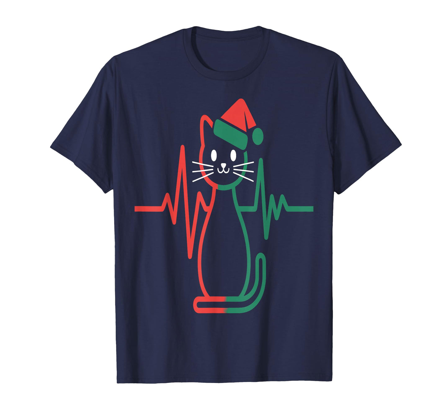 Christmas Cat Heartbeat Line T-Shirt