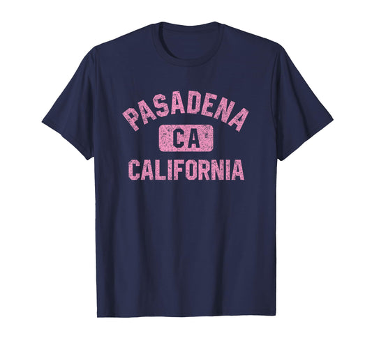 Pasadena California Gym Style Distressed Pink Print T-Shirt