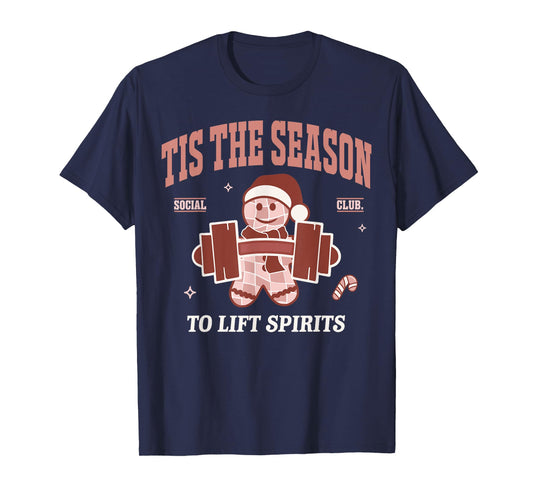 Lift Spirits Funny Weightlifting Christmas Fitness Gym Xmas T-Shirt