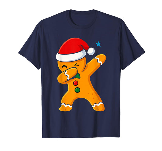 Dabbing Gingerbread Man Costume, Kids Christmas Santa Hat T-Shirt