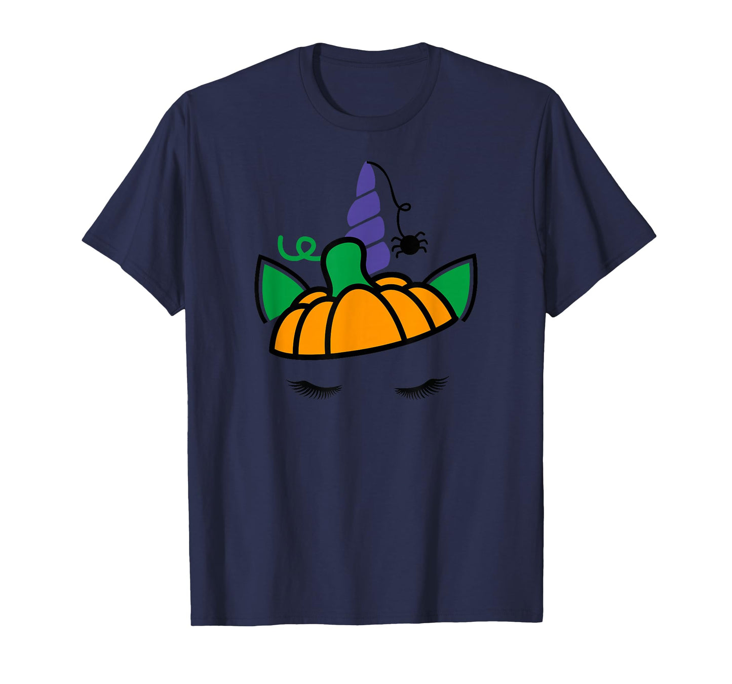Unicorn Face Eyelashes Pumpkin Spider Halloween Costume T-Shirt