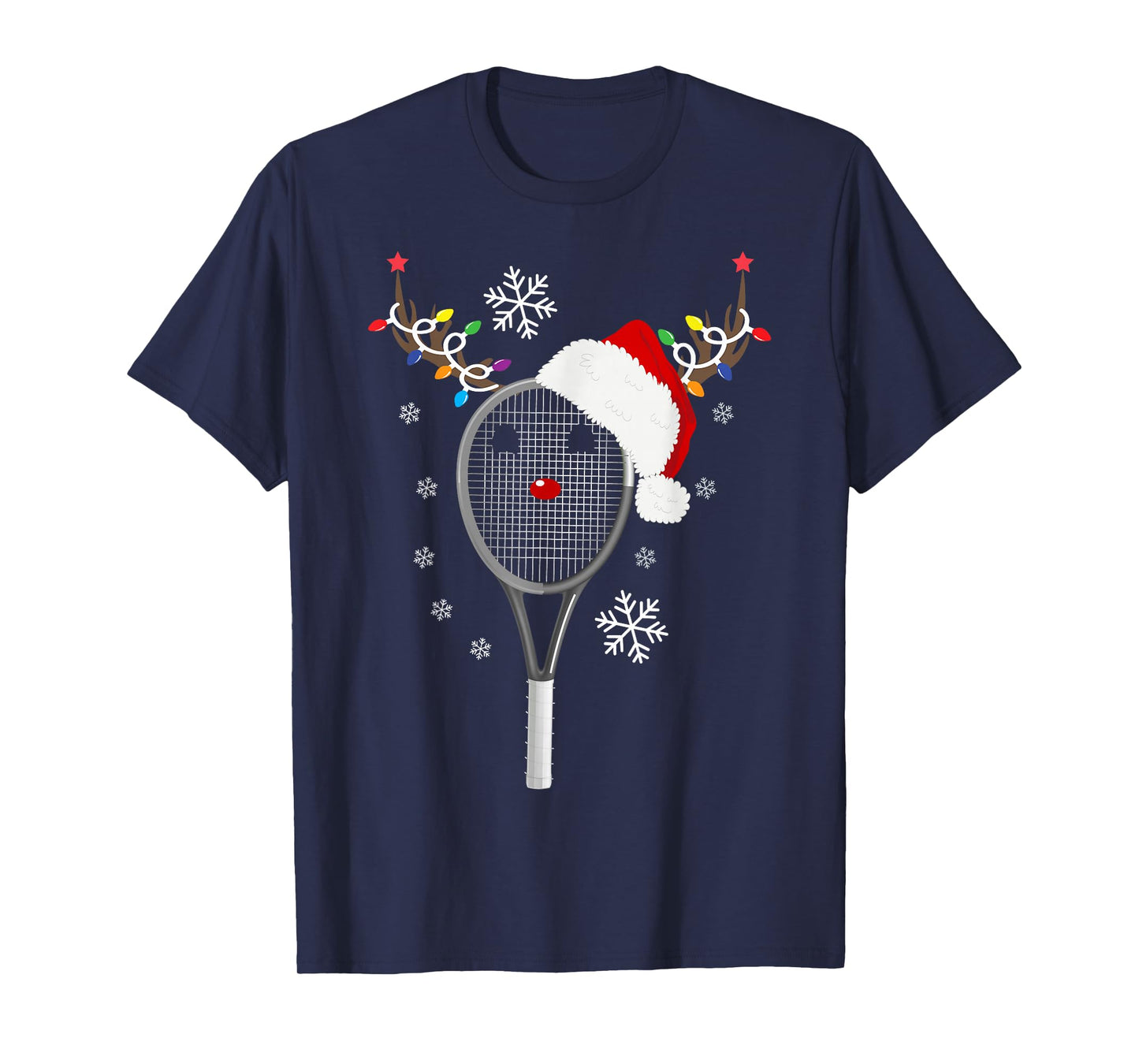 Funny Christmas Tennis Reindeer Santa Holiday Lights T-Shirt