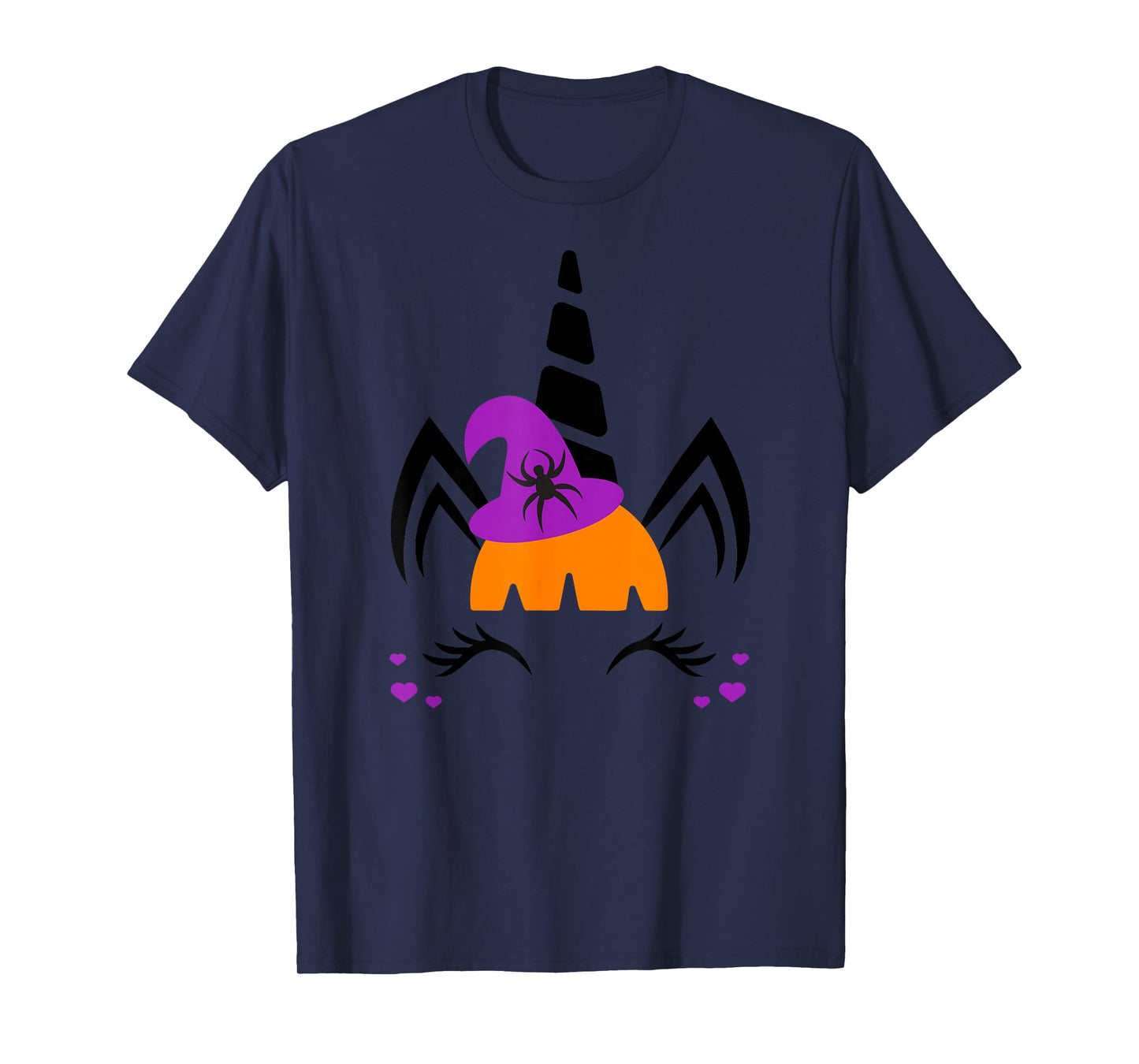 Unicorn Face Eyelashes Spider Witch Hat Halloween Costume T-Shirt
