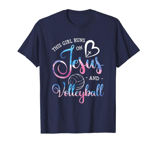 This Girl Runs On Jesus And Volleyball Player Christian Gift T-Shirt