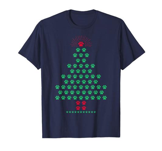 Dog Paw Christmas Tree Pajamas Puppy Dog Lover Xmas T-Shirt