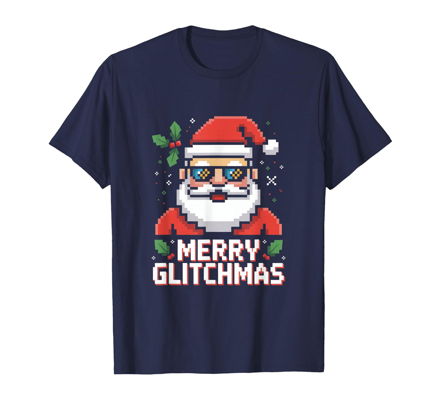 Merry Glitchmas Pixel Santa Retro Gaming Christmas T-Shirt