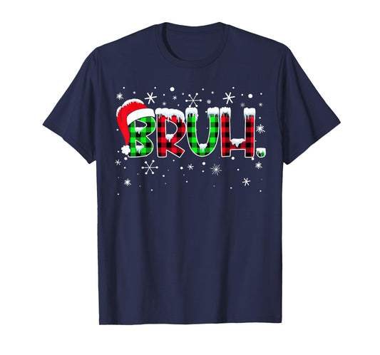 Bruh Funny Christmas Plaid Teens Boys Kids Xmas Pajamas T-Shirt