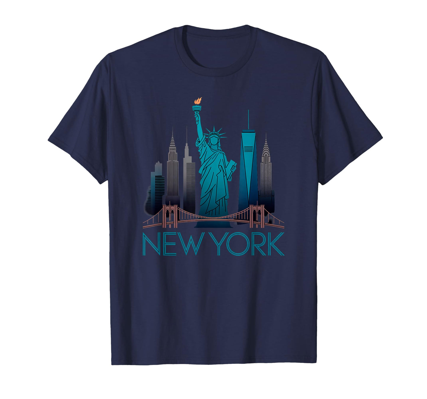 New York Skyline Reflection Liberty Poster-Style Illustratio T-Shirt