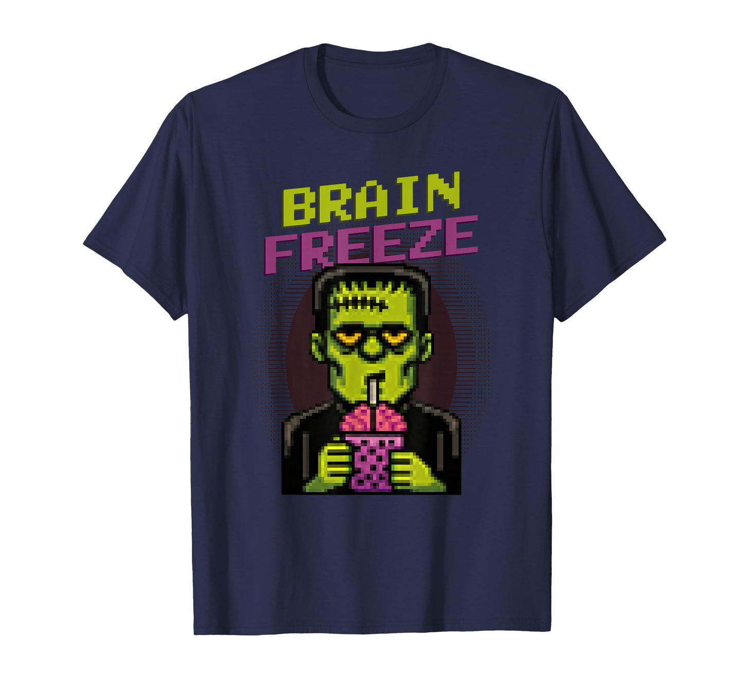 Brain Freezing Funny Pixel Art Frankenstein Halloween T-Shirt