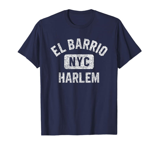 El Barrio Harlem NYC Gym Style Distressed White Print T-Shirt