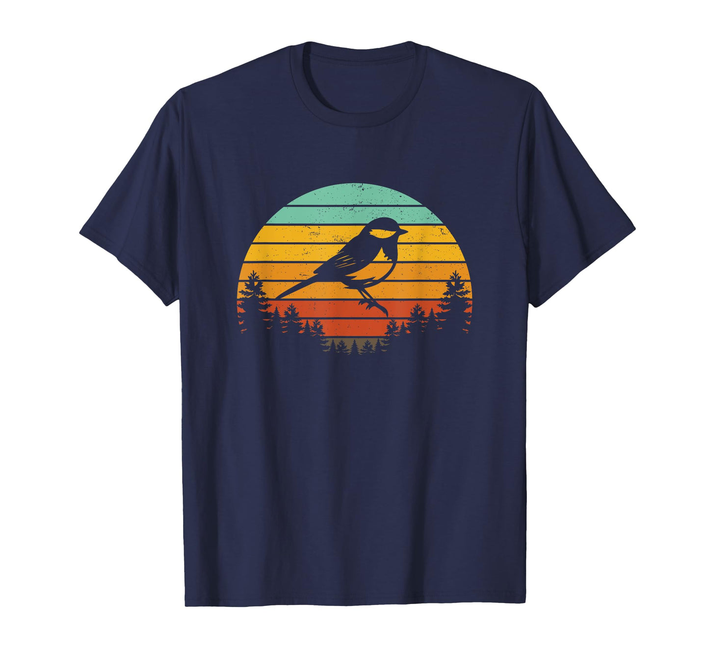 Chickadee Bird Silhouette Retro Vintage Art Design T-Shirt