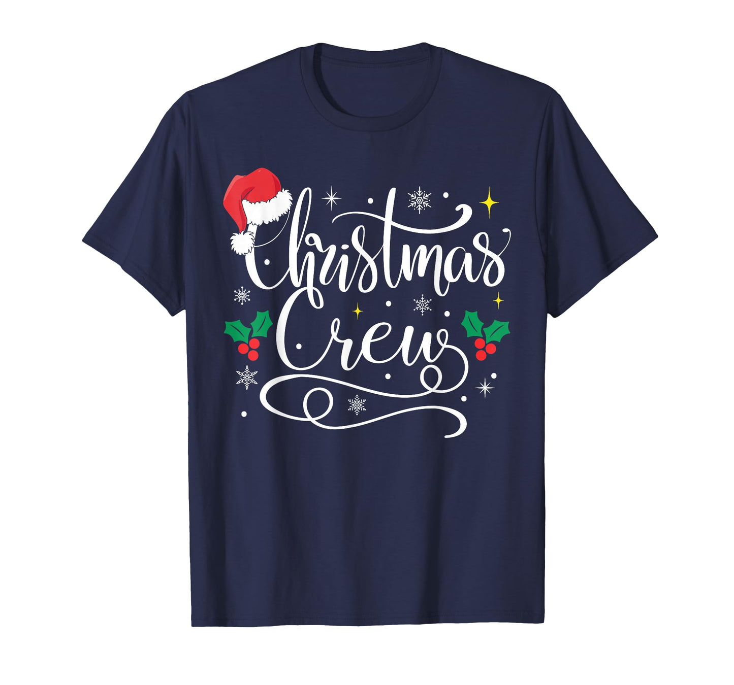 Merry Christmas Crew Santa Hat Holiday Matching Family Pjs T-Shirt
