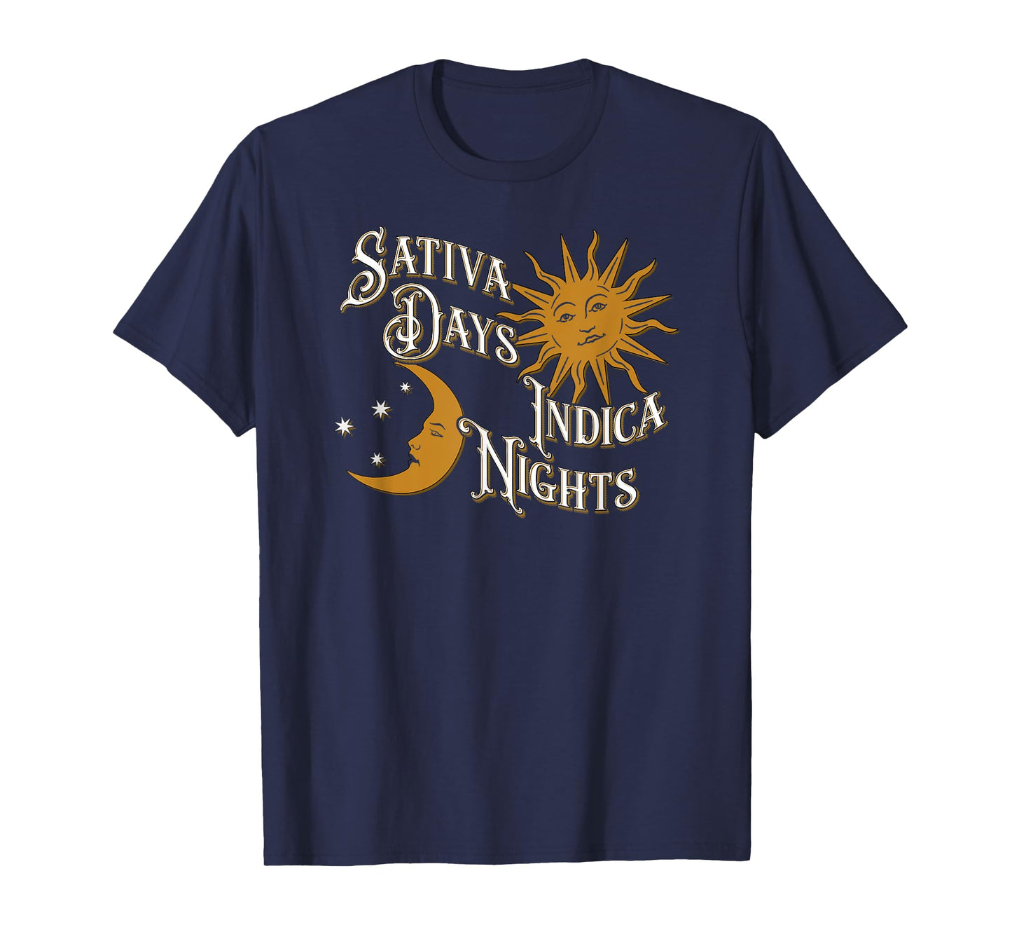 Vintage Sativa Days Indica Nights Sun Moon Cannabis 420 T-Shirt