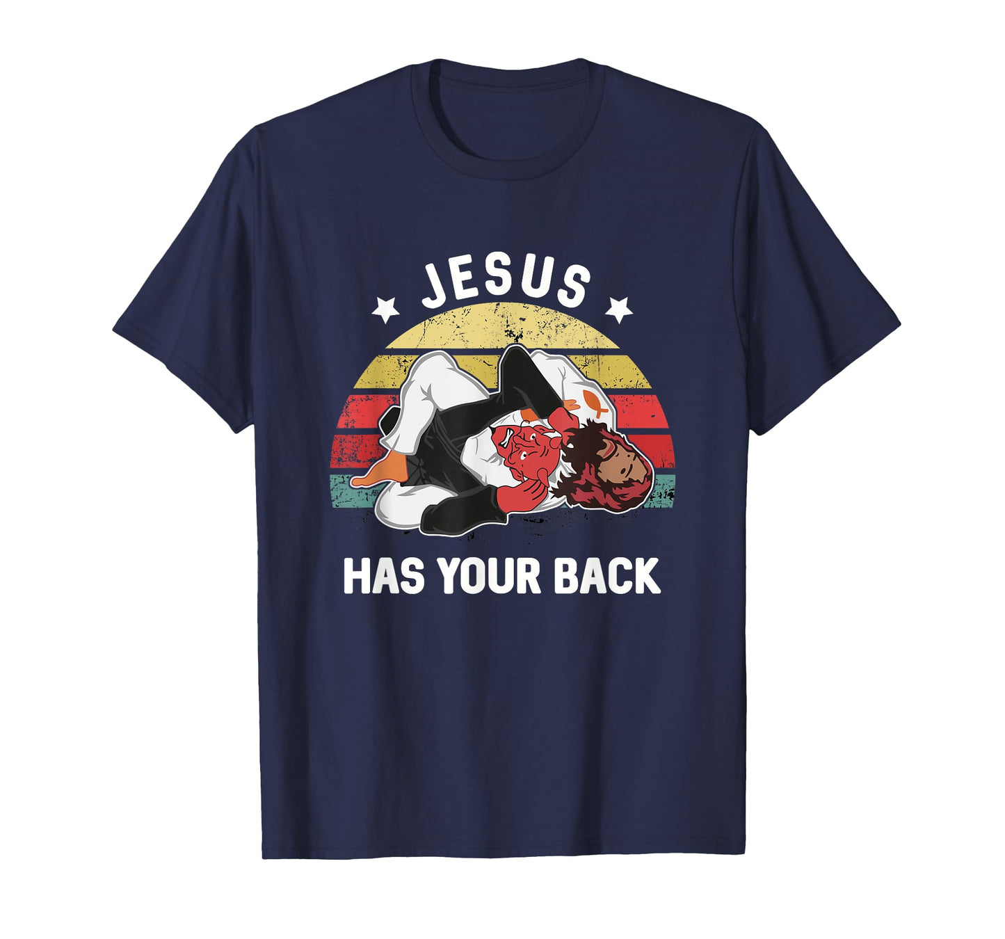 Jesus Has Your Back Jiu Jitsu Retro Christian T-Shirt